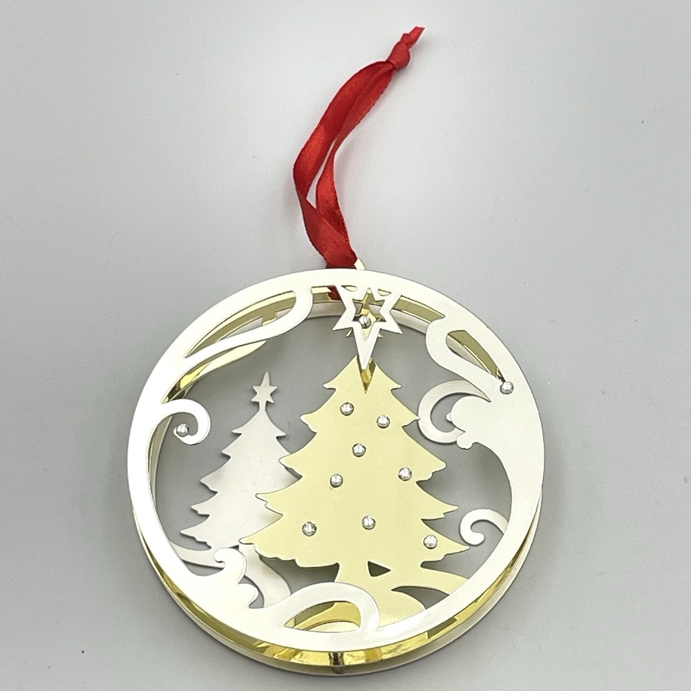 Lenox Christmas Tree Ornament Gold Silver Metal Rhinestone Holiday 3D‎ 4 Inch